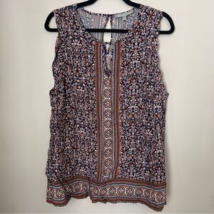 Daniel Rainn Tank Top Blouse Print Keyhole Neutral Boho Business Casual